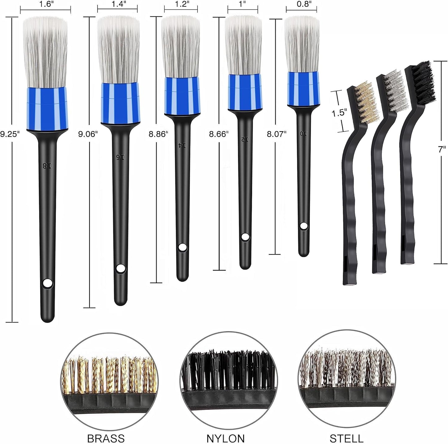 HMPLL 10pcs Auto Car Detailing Brush Set Car Interior Cleaning Kit Includes 5 Boar Hair Detail Brush,3 Wire Brush, 2 Air Vent Brush for Cleaning Car Interior Exterior, Dashboard Engines Leather Wheel