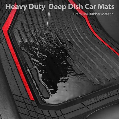 CAR PASS Heavy Duty Rubber Floor Mats for Car, Waterproof Liner Deep Dish Car Mats Full Sets, Universal Trim to Fit for SUV Truck Sedans Vans, All Weather Automotive Floor Mats 3pcs, Solid Black