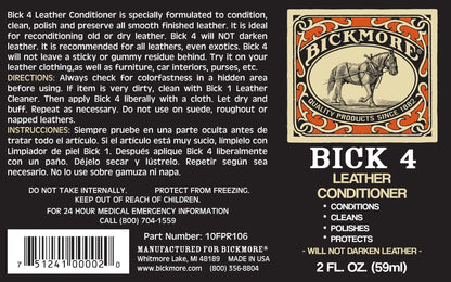 Bickmore Bick 4 Leather Conditioner 8 oz - Cleaner & Conditioner - Restore Polish & Protect All Smooth Finished Leathers