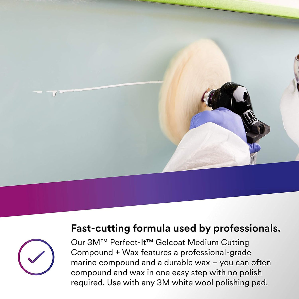 3M Perfect-It Gelcoat Medium Cutting Compound + Wax, 36106, 1 Quart, One-Step Process, P1500 and Finer Scratches, Fiberglass Oxidation Remover for Boats and RVs