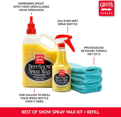 Griot's Garage Best of Show Spray Wax for Car Detailing, Works on Paint Protection Films and Ceramic Coatings, Provides Long-Lasting Coverage Between Uses, 10968, 22oz