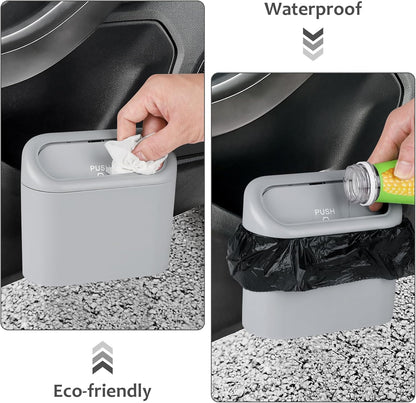 Accmor Car Trash Can with Lid, Mini Auto Dustbin Garbage Organizer Holder 2 Packs, Automotive Storage Container Bin with 60 Pcs Bags for Vehicle, Home, Office