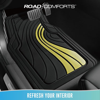 Road Comforts Car Floor Mats Full Set – Front & Rear Car Floor Mats with Aluminum Design, Anti-Slip Backing, All-Weather Protection, Trim-to-Fit Car Mats for Most Sedans, SUVs & Vans -All Pink