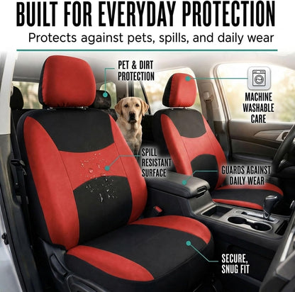 FH Group Full Set Cloth Car Seat Covers, Universal Fit Front and Split Bench Rear, Airbag Compatible, Washable for SUV, Sedan, Van - Black