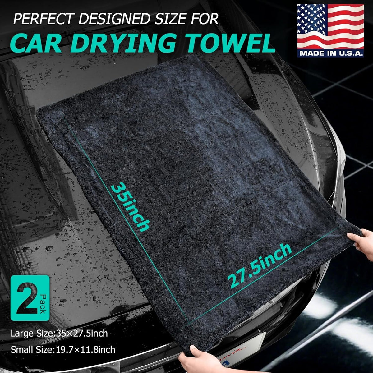 Microfiber Towels For Cars 2-Pack Car Drying Towel 1300 Gsm Ultra-Large Soft Microfiber 35" x 27.5" & 19.7" x 11.8" Towels Are Great For Car And Home Cleanups No Streaks, Scratches Or Water Spots