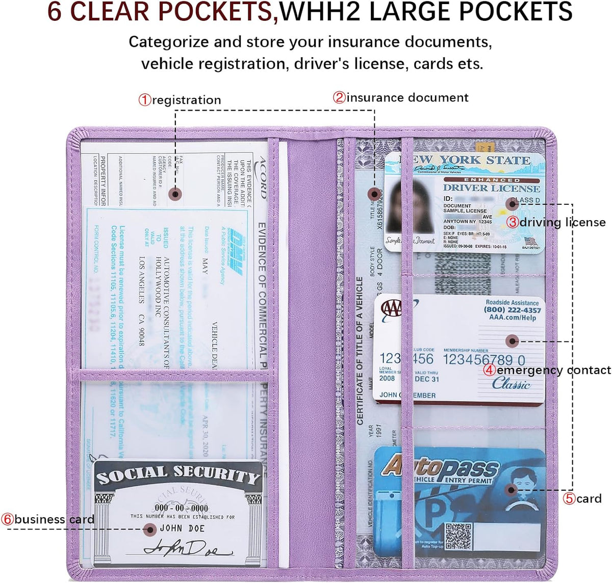 Car Registration and Insurance Card Holder for Women Men, Orange Glove Box Paperwork Organizer with Magnetic Buckle for Easy Access and Protect Documents and Various Cards in Vehicle