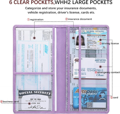 Car Registration and Insurance Card Holder for Women Men, Orange Glove Box Paperwork Organizer with Magnetic Buckle for Easy Access and Protect Documents and Various Cards in Vehicle