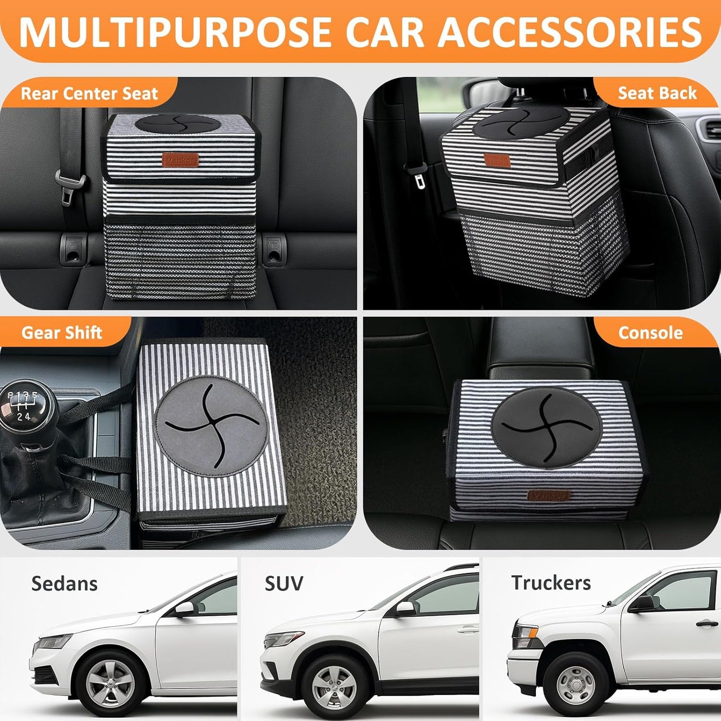 Vankor Car Trash Can Bin with Lid Hanging for Back Seat, Car Accessories for Women Men Leak Proof Automotive Garbage Cans Leakproof Vehicle Trash Can for Truck SUV Black
