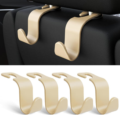 Amooca 4-Pack Car Headrest Hooks Vehicle Storage Organizer for Purses Handbags Groceries Backpack Coats –Holds 55lbs 360° Rotating Black