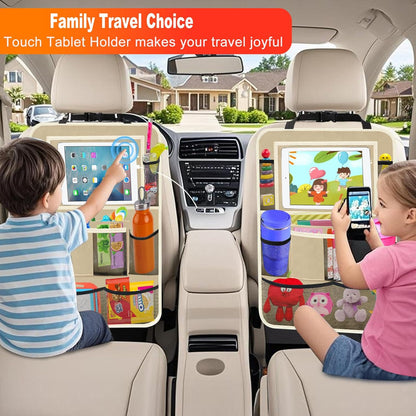 2Pack Car Backseat Organizer with Foldable Table Tray,6 Storage Pockets Car Storage Organizer with Tablet Holder,Car Seat Back Protectors Kick Mats Travel Accessories (Black)