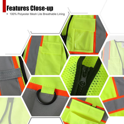 Safety Vest for Men Women Hi Vis Vest with Pockets Mesh High Visibility Vests Meets ANSI/ISEA Standards