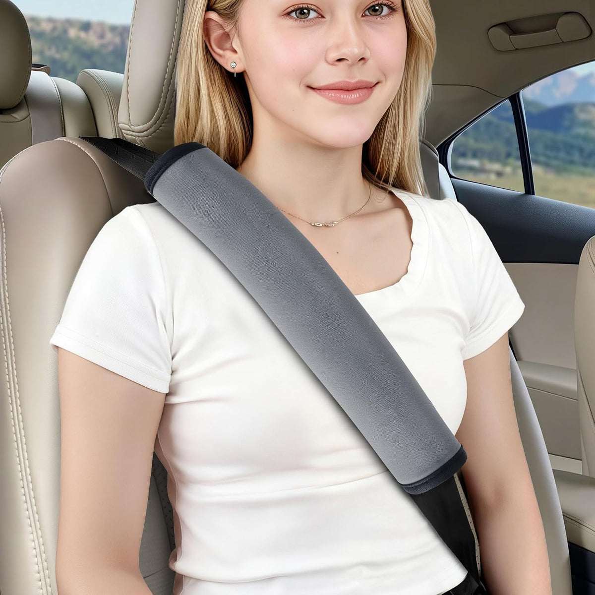 Extra Long Car Seat Belt Cover, 2Pack Waterproof Seatbelt Shoulder Pad for Comfortable Driving, Soft Seatbelt Strap Covers for Adults Kids Women & Men, Machine Washable, Grey