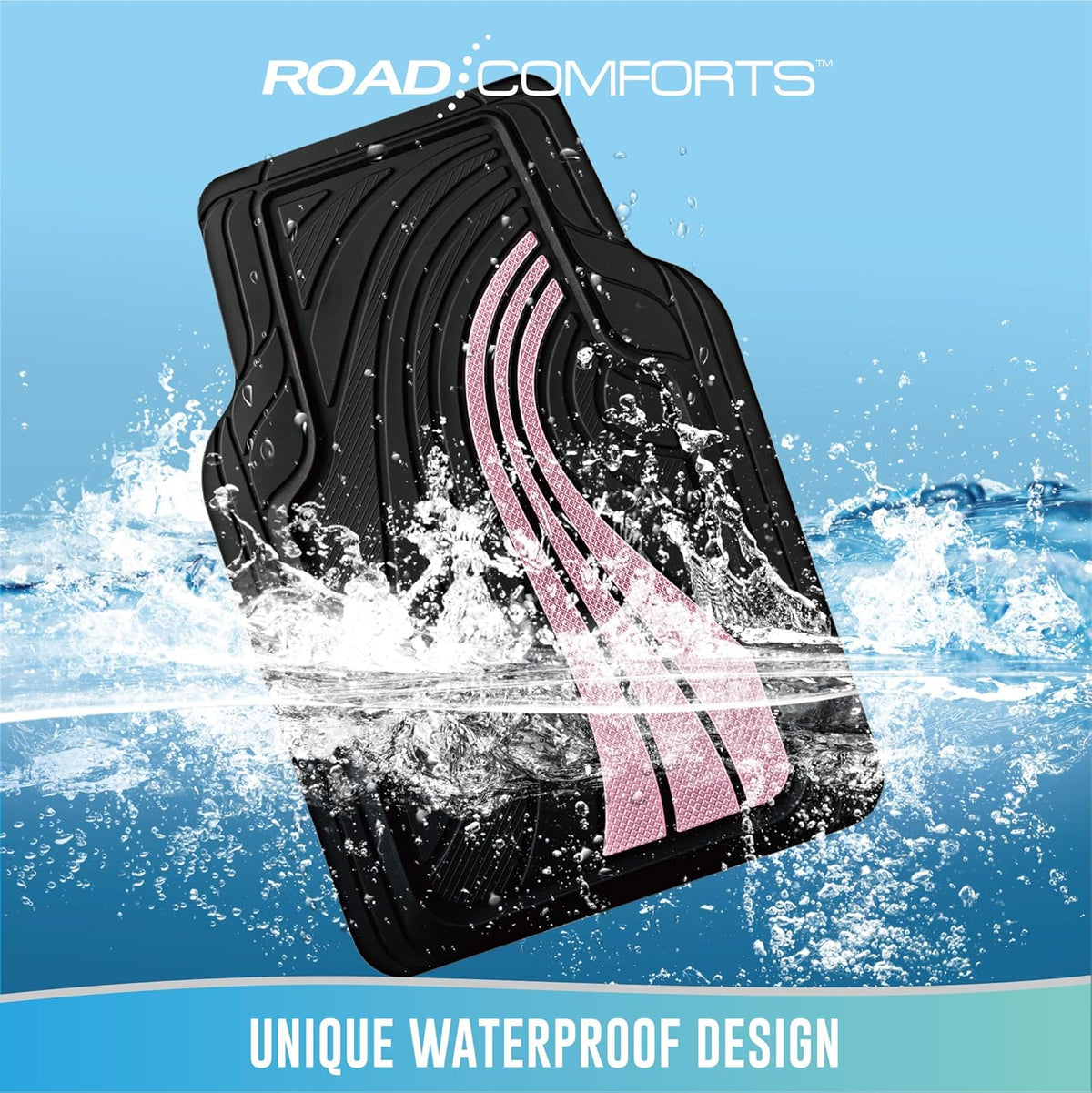 Road Comforts Car Floor Mats Full Set – Front & Rear Car Floor Mats with Aluminum Design, Anti-Slip Backing, All-Weather Protection, Trim-to-Fit Car Mats for Most Sedans, SUVs & Vans -All Pink