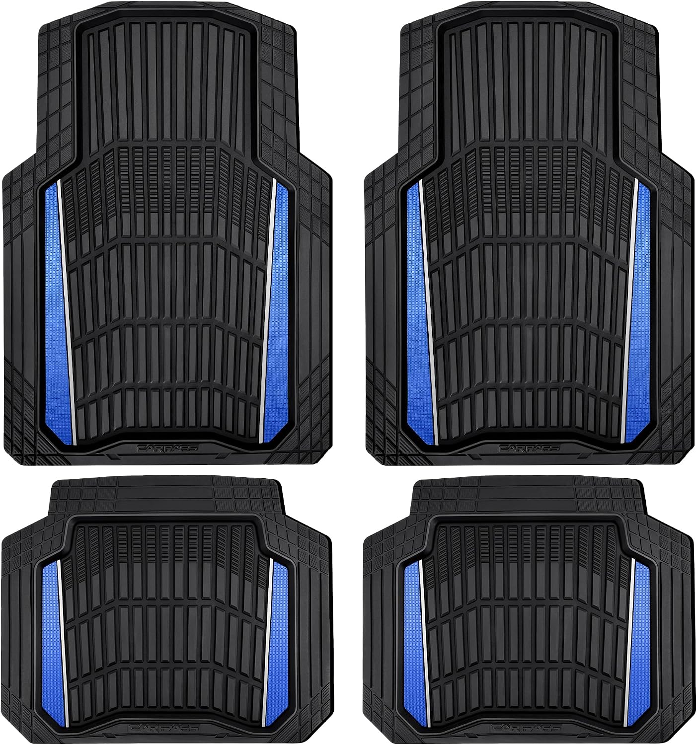 CAR PASS Heavy Duty Rubber Car Floor Mats, Deep Waterproof Car Floor Mats All Weather, Aluminum Film Floor Mats for Cars Non-Slip Universal Trim to Fit for SUVs Trucks Sedans Vans, Black Grey Metallic