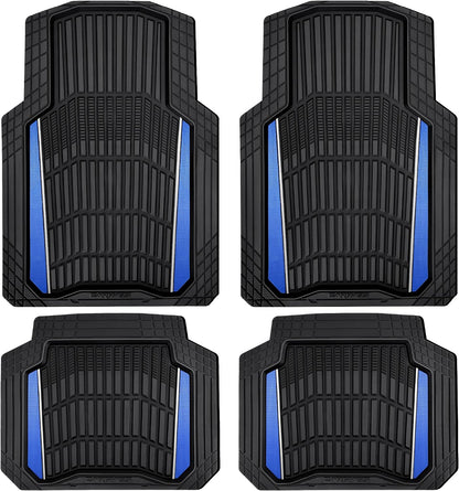 CAR PASS Heavy Duty Rubber Car Floor Mats, Deep Waterproof Car Floor Mats All Weather, Aluminum Film Floor Mats for Cars Non-Slip Universal Trim to Fit for SUVs Trucks Sedans Vans, Black Grey Metallic