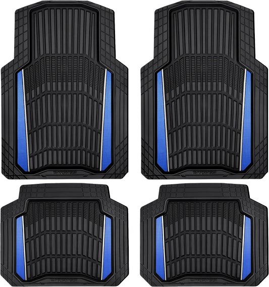 CAR PASS Heavy Duty Rubber Car Floor Mats, Deep Waterproof Car Floor Mats All Weather, Aluminum Film Floor Mats for Cars Non-Slip Universal Trim to Fit for SUVs Trucks Sedans Vans, Black Grey Metallic