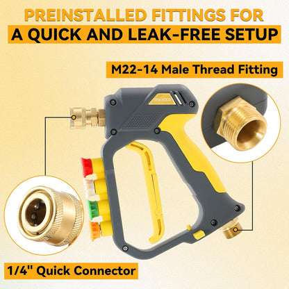 PWACCS Pressure Washer Foam Gun, Short Pressure Washer Gun, Foam Cannon for Car Wash Kit with 1/4" Quick Connector, Pressure Wash Handle for Power Washer with M22 Male Inlet, 4000 PSI, 1.5 Liter