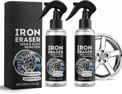 Iron Eraser Iron and Rust Remover 2026 NEW,2PCS Iron Eraser Iron and Rust Remover for Car Wheels and Paint, Cleaner Spray for Car Wheels, Paint & Brake Dust Removal 120ML*2