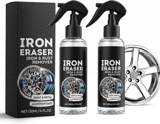 Iron Eraser Iron and Rust Remover 2026 NEW,2PCS Iron Eraser Iron and Rust Remover for Car Wheels and Paint, Cleaner Spray for Car Wheels, Paint & Brake Dust Removal 120ML*2