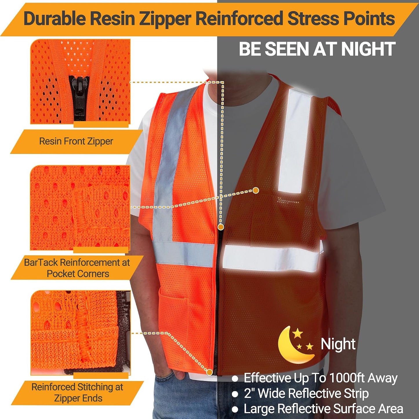 AYKRM 2 Pocket Mesh High Visibility Reflective Safety Vest for men & Women ANSI/ISEA 107 Standards