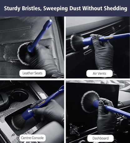 YeewayVeh Car Detailing Brush Set, 3 Pack Ultra Soft Boars Hair Detailing Brushes for Leather Seat Air Vents Engine Bay, Auto Detail Brushes Car Detailing for Interior Exterior, Indigo