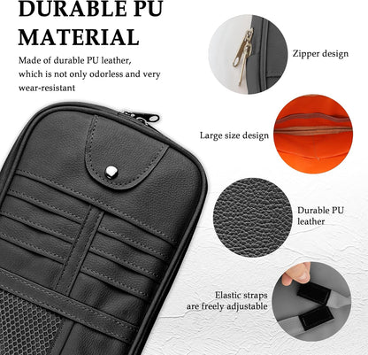 Multi-Purpose Car Visor Organizer with Sun Glass Holder & Card Holder,PU Leather Truck Visor Organizer with Multi-Pocket and Zipper,Universal Car Storage Organizers