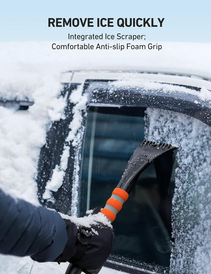 AstroAI 2 Pack 27" Snow Brush and Ice Scrapers for Car Windshield, Detachable Snow Scrapers with Ergonomic Foam Grip for Cars, Trucks, SUVs (Heavy Duty ABS, PVC Brush, Orange)