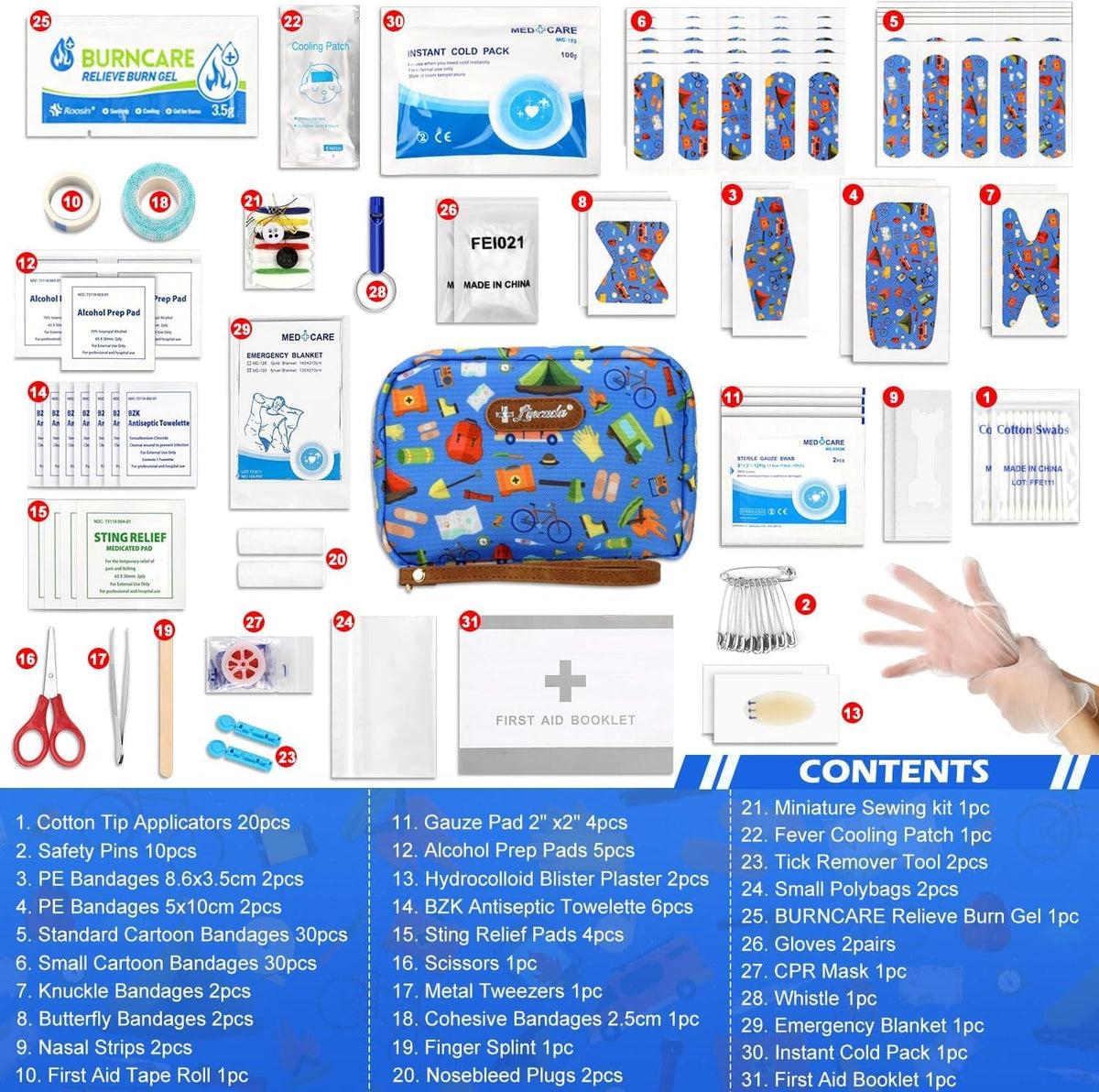 Portable Travel First Aid Kit for Kids and Adults, 143 Pieces All-Purpose Emergency First Aid Kit for Home, Car, Diaper Bag, Survival, Camping, Hiking, and More