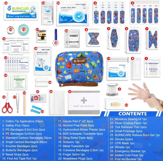 Portable Travel First Aid Kit for Kids and Adults, 143 Pieces All-Purpose Emergency First Aid Kit for Home, Car, Diaper Bag, Survival, Camping, Hiking, and More