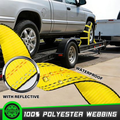 STARLEAPARTS Tow Dolly Straps with Reflective, 2 Pack Tow Dolly Basket Straps with Flat Hook, Car Dolly Strap, 10,000 lbs Breaking Strength, Tire Bonnet with Carrying Bag Fits Most 14"-17" Tires