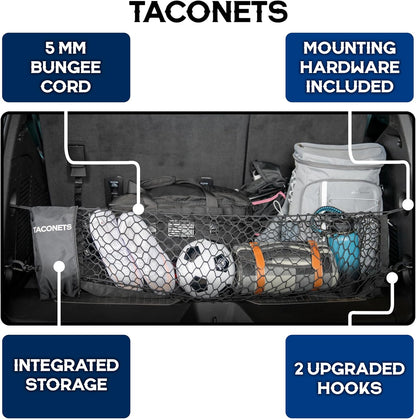 TacoNets Envelope Cargo Net for GMC Sierra & Chevy Silverado - Fits 2013-Current - Upgraded 5mm Bungee - Integrated Storage Bag - Heavy Duty Carabiners - Designed in USA