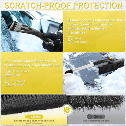 LivTee 32" Extendable Ice Scraper & Snow Brush for Car Windshield, 360° Rotating Snow Removal Tool for Cars, Trucks & SUVs, Automotive Winter Essentials & Car Accessories for Men, Orange