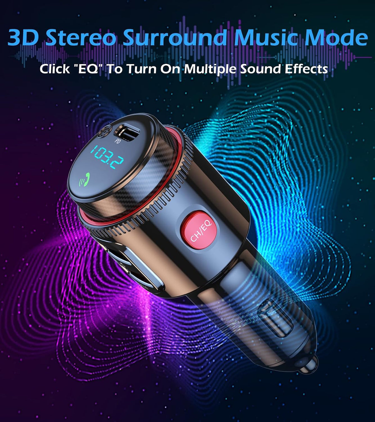 LIHAN Bluetooth 5.4 Car FM Transmitter,Wireless Radio Adapter with 48W(PD 30W USB-C & QC3.0) Fast Charging,Hands-Free Calls,HiFi Deep Bass,Siri/Google Assistant,Music Player for Cars/Trucks/Vans