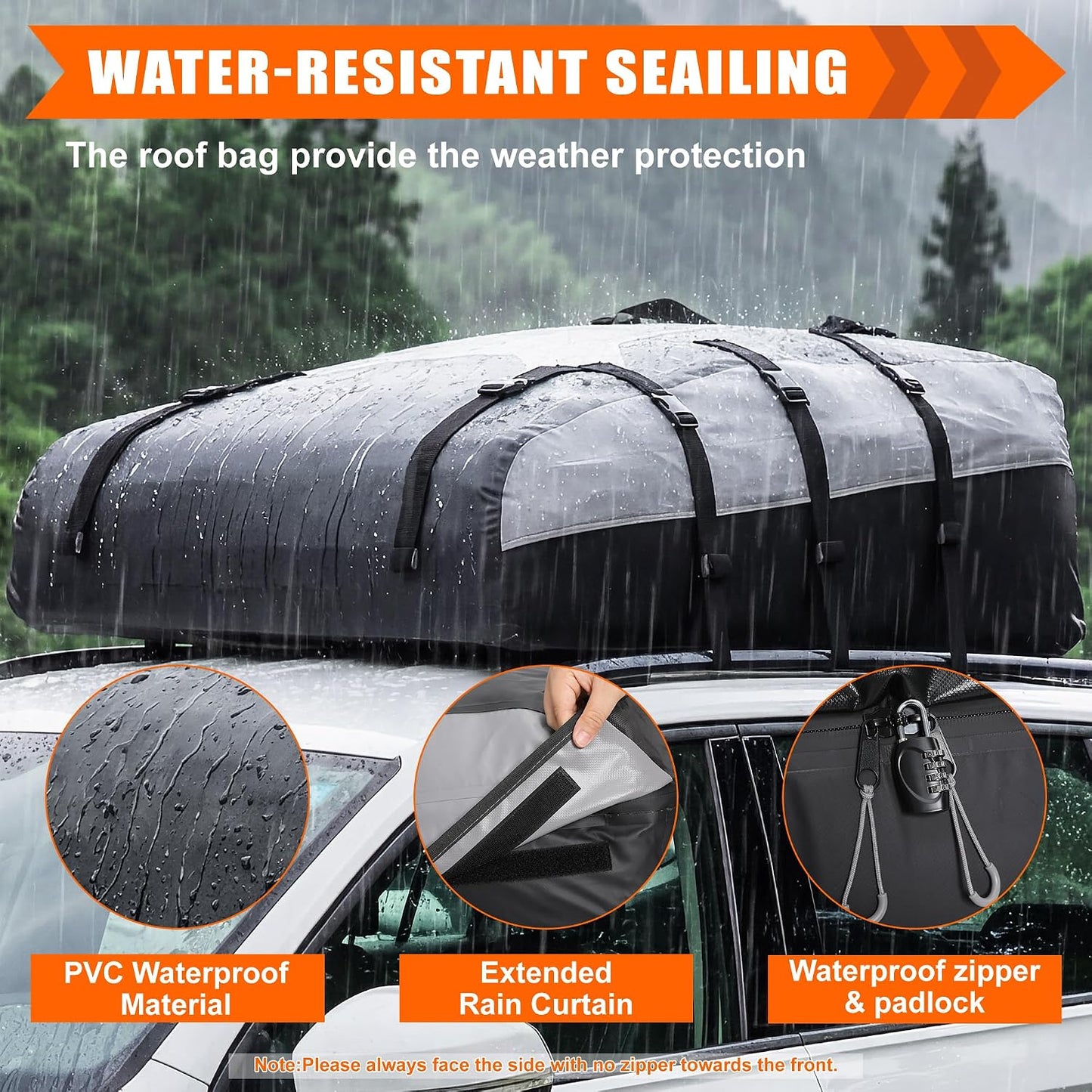 Sailnovo Rooftop Cargo Carrier Roof Bag,20 Cubic feet Soft PVC Waterproof Roof Bag for Most Vehicles with/Without Rack with Strap,Anti-Slip Mat,Padlock,Foldable Car Top Carrier for Road Trip Camping