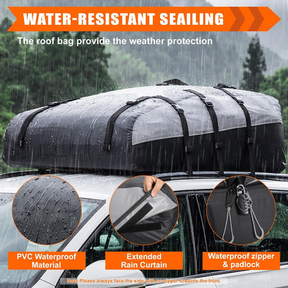 Sailnovo Rooftop Cargo Carrier Roof Bag,20 Cubic feet Soft PVC Waterproof Roof Bag for Most Vehicles with/Without Rack with Strap,Anti-Slip Mat,Padlock,Foldable Car Top Carrier for Road Trip Camping