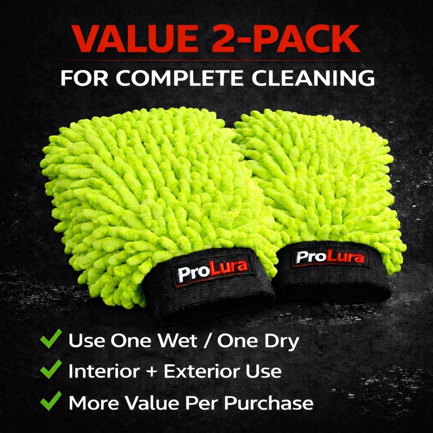 Microfiber Car Wash Mitt 2 Pack, Chenille Scratch-Free Wash Gloves, Ultra Soft, Highly Absorbent, 7.1” x 10.2”, Lint-Free, Reusable Auto Cleaning Mitt (Blue)
