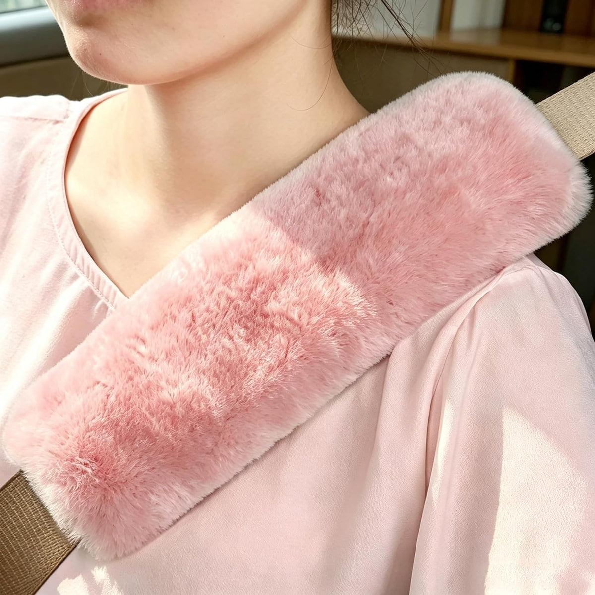 OGLAND Authentic Sheepskin Car Seat Belt Pad,2 Pack Soft Seat Belt Cover for Shoulder Pad Neck Cushion Protector Car Accessories by Genuine Natural Merino Wool (Misty Gray) - Colors B