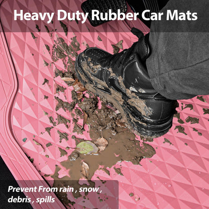 CAR PASS Heavy Duty Rubber Car Mats, Deep Dish All-Weather Floor Mat for Car Full Set Durable Anti-Slip 3D Rhombus Waterproof Trim to Fit Liner Universal Fit Automotive,Sedan,SUV,Truck, 3 Piece Black