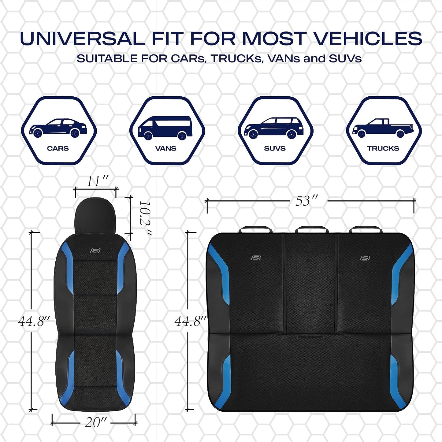 Skechers Memory Foam Seat Covers, Air Cool Mesh Thick Car Seat Covers, Car Seat Covers Front Seats Airbag Compatible, Universal Automotive Comfort for Most Cars, Vans, Trucks, SUV,Black