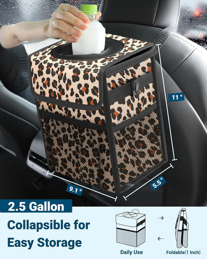 Capolo Car Trash Can with Lid, Leakproof Car Trash Bag Hanging Waterproof Automotive Garbage Can with Storage Pockets Mini Vehicle Trash Bin for Back/Front Seat(Black,2.5 Gallon)