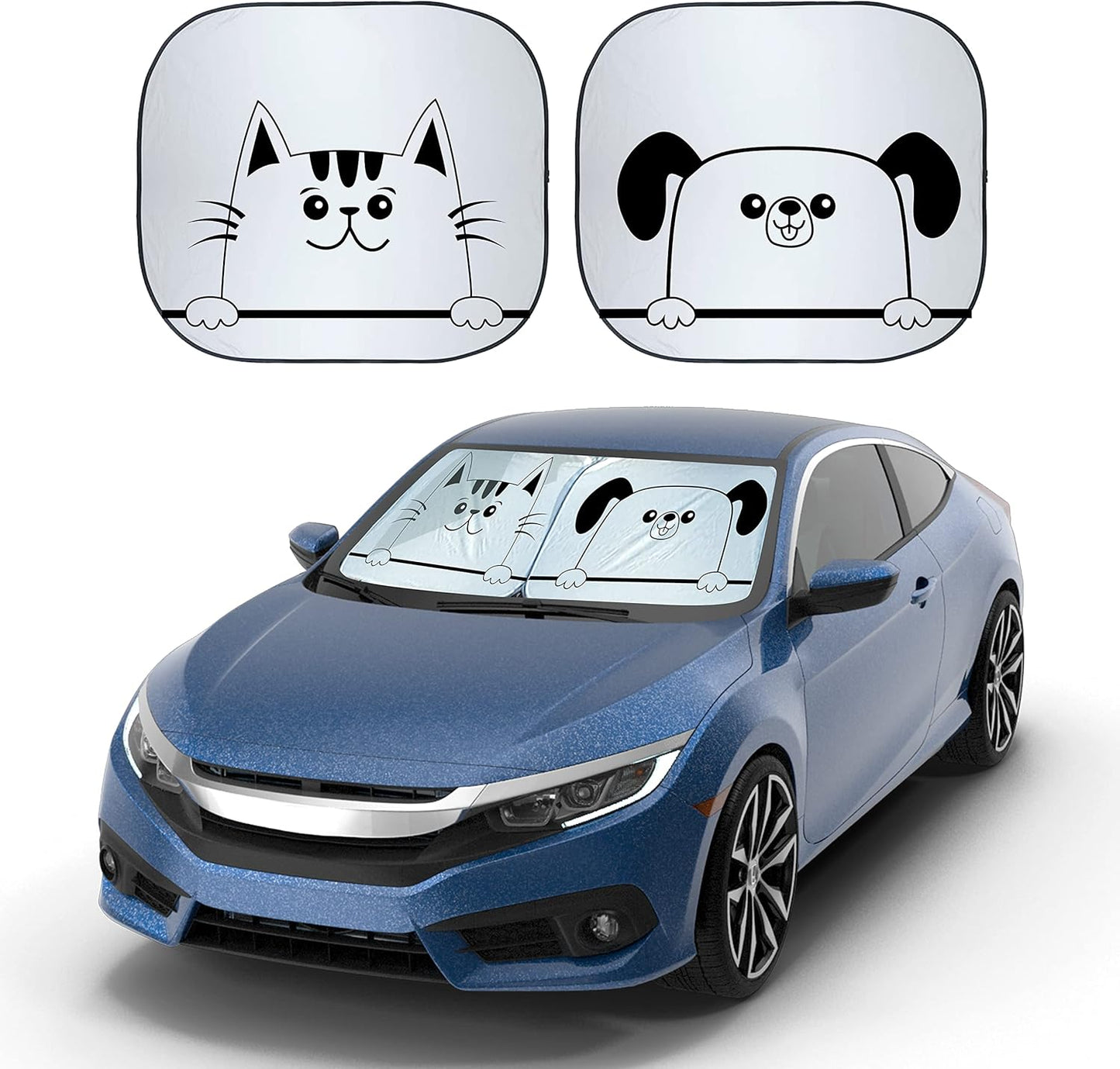 EcoNour 2 Piece Foldable Car Windshield Sun Shade – UV & Heat Protection, Interior Cooling, Durable Upgraded Design, Easy Fold, Front Window Sunshade - Medium (31" L x 28" W)