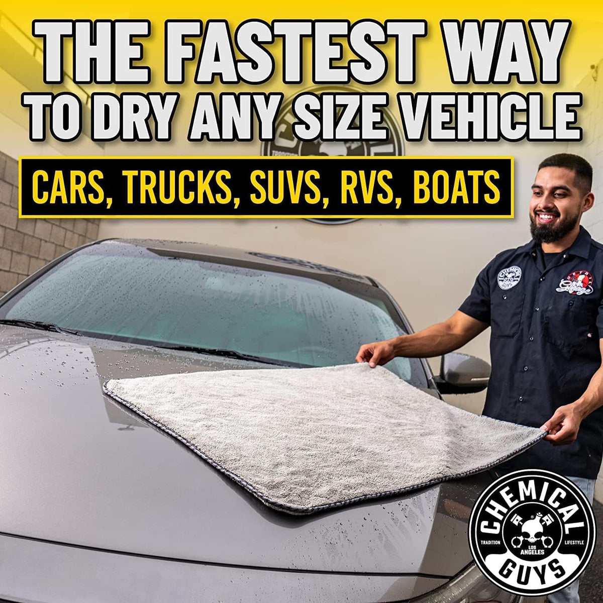Chemical Guys Woolly Mammoth Large Microfiber Drying Towel - 36 x 25 Inch Gray, Ultra Plush Super Absorbent Car Drying Towel for Cars, Trucks, SUVs, Motorcycles, RVs, and Auto Detailing