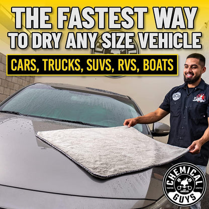 Chemical Guys Woolly Mammoth Large Microfiber Drying Towel - 36 x 25 Inch Gray, Ultra Plush Super Absorbent Car Drying Towel for Cars, Trucks, SUVs, Motorcycles, RVs, and Auto Detailing