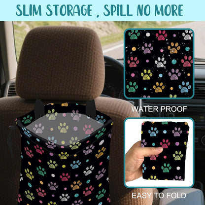Car Garbage Bag Colorful Floral Spring Daisy Drawstring Car Trash Bag Hanging for Back Seat with Adjustable Buckle Canvas Vehicle Trash Can Easy-to-Install