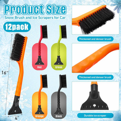 Uiifan 12 Pcs 16 Inch Winter Car Snow Brush Set Ice Scraper and Snow Brush for Car Windshield, Soft Bristle Head, 2 in 1 Winter Removal Tool for SUV and Truck Multi Functional Accessories Gift