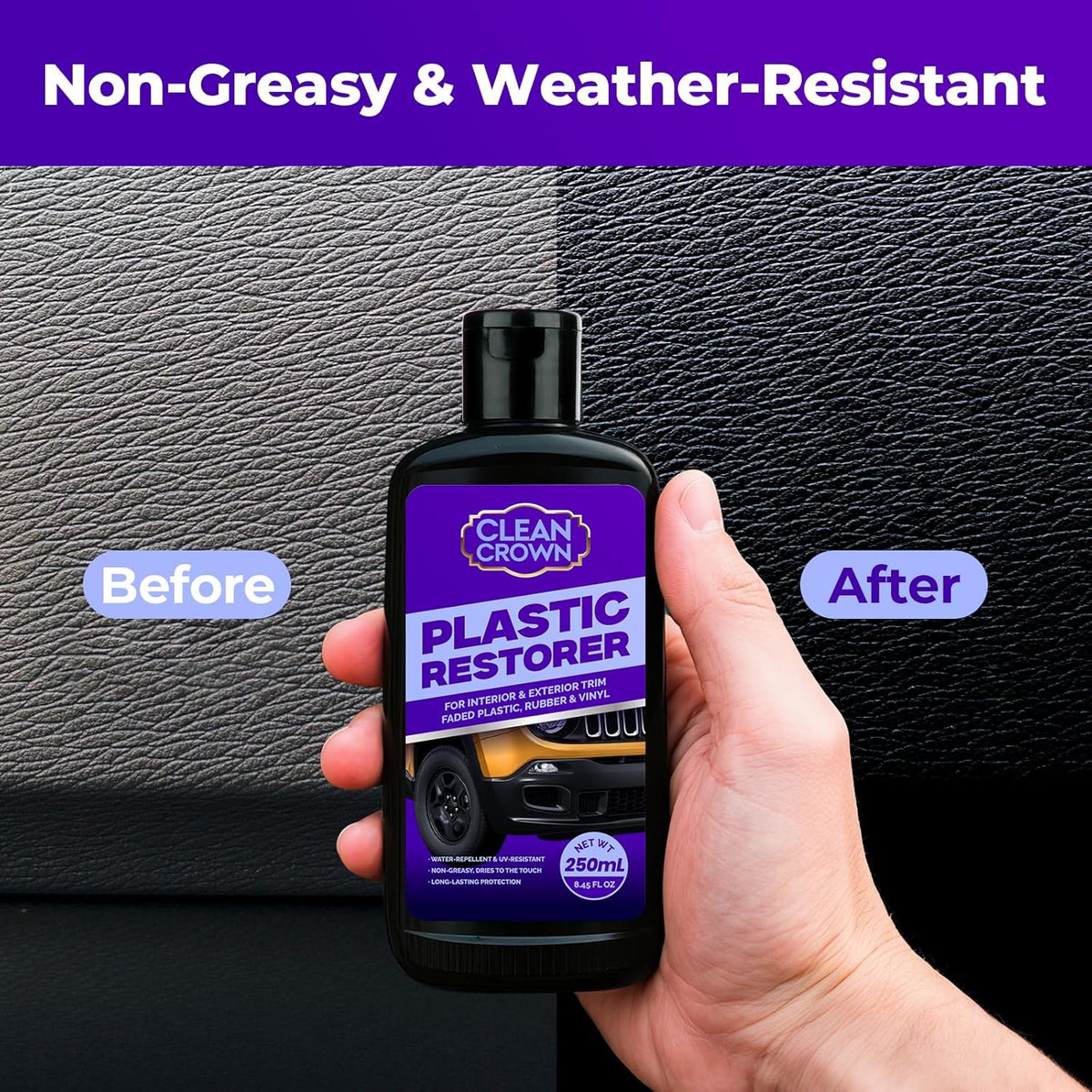 Plastic Restorer for Cars (8.45 fl oz), User Friendly Car Trim Restorer, Quick Plastic Trim Restorer with Free Sponge Applicator, Restores Faded Car Plastics, Bumpers & Against UV Rays