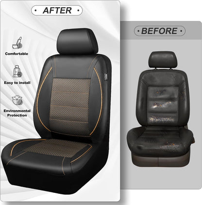 CAR PASS Universal FIT Piping Leather Two Front Seat Covers, Waterproof Faux Leather for SUV Sedan Van Truck, Airbag Compatible,Reserved Opening Holes for Headrest Covers. (Black red)
