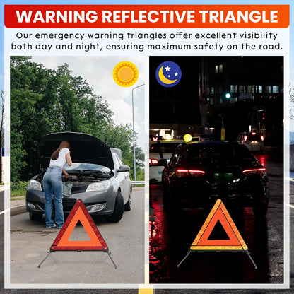 3Pack Safety Triangles Kit, Reflective Triangles Roadside, Standard Emergency Triangles with Case Warning Triangles for Vehicles Breakdown
