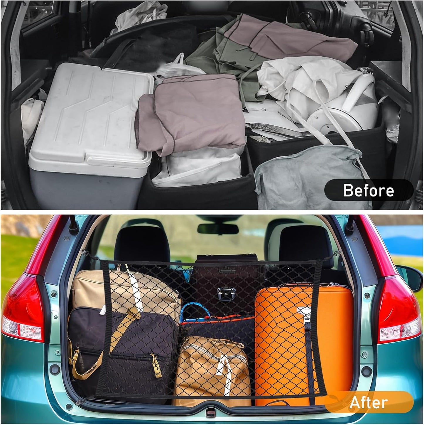 Elastic Cargo Net for SUV,Universal Truck Net Organizer with Storage Bag,32"x24" Stretch to 56"x42" Small Cargo NetBungee Mesh Cargo Hold for Car,Truck,Pickup,RV,Road Trip Essentials