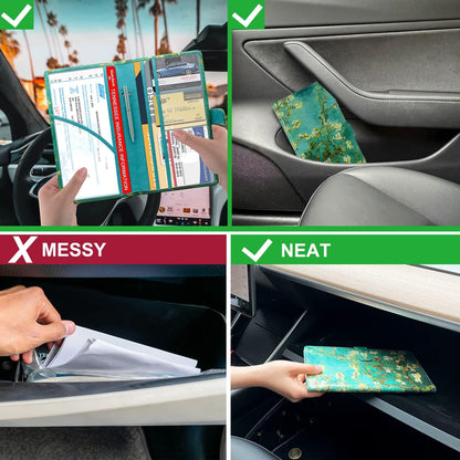 RSAquar Car Registration and Insurance Holder, Vehicle Glove Box Organizer Cool Car Accessories, Auto Truck Document Holder for Cards, Driver License, Black Glitter